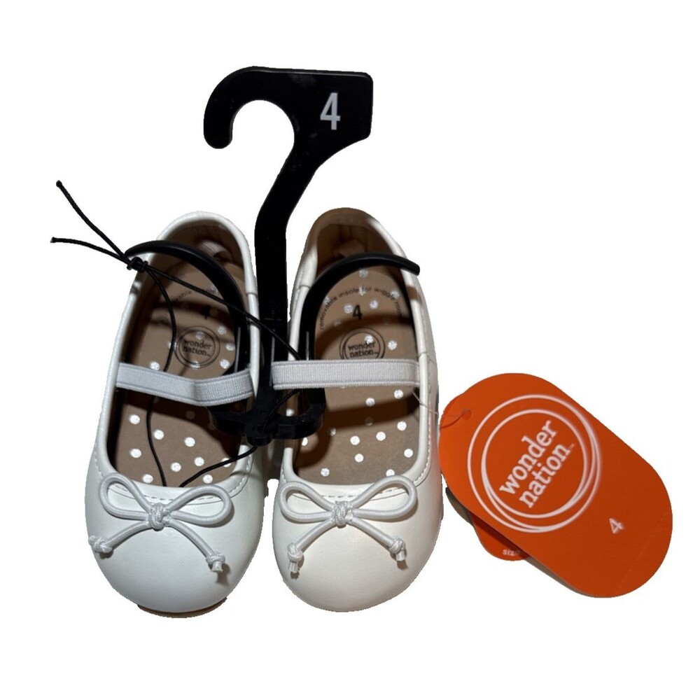 Wonder Nation Baby White Shoes Size 4 Mary Jane Style Spring Dress Footwear